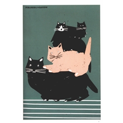Post Card: Pile of Cats, Polish Poster designed by Jakub Zasada in 2017. It has now been turned into a post card size 4.75" x 6.75" - 12cm x 17cm.
