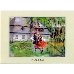 Watercolor reproduction with a linen-like mat board edge from an original watercolor by artist K. Tomala. Krakow Pair. Ready to hang or frame.  Backed with cardboard and packed in clear resealable cello.