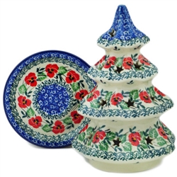 Polish Pottery 8.5" Votive Christmas Tree. Hand made in Poland and artist initialed.