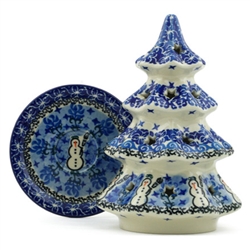 Polish Pottery 8.5" Votive Christmas Tree. Hand made in Poland. Pattern U1634 designed by Barbara Makiela.