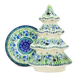 Polish Pottery 8.5" Votive Christmas Tree. Hand made in Poland. Pattern U4333 designed by Krystyna Dacyszyn.