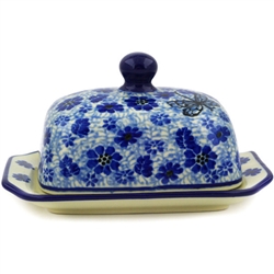 Polish Pottery 6" Butter Dish. Hand made in Poland and artist initialed.