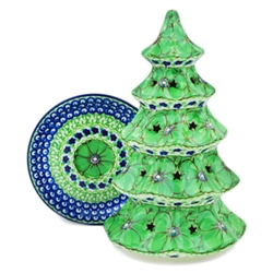 Polish Pottery 10" Votive Christmas Tree. Hand made in Poland. Pattern U408D designed by Jacek Chyla.