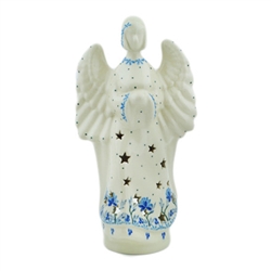 Polish Pottery 9" Angel Tealight Holder. Hand made in Poland and artist initialed.