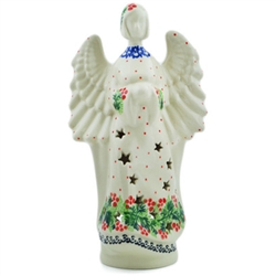 Polish Pottery 9" Angel Tealight Holder. Hand made in Poland and artist initialed.
