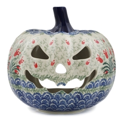 Polish Pottery 7" Pumpkin Jack-O'Lantern. Hand made in Poland and artist initialed.