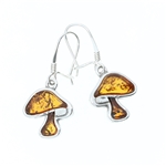 Baltic Amber Silver Mushroom Earrings 1"