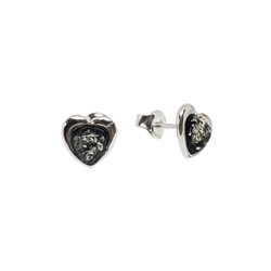 Green Amber Sterling Silver Heart Stud Earrings. Amber stones set in .925 sterling silver. Genuine Baltic Amber jewelry. Amber Earrings. Size is approx 04." x 0.4".