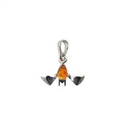 Hanging Bat Cognac Sterling Silver Pendant. Teardrop-shaped amber stone set in .925 sterling silver. Genuine Baltic amber. Size is approx 0.75" x 0.6"