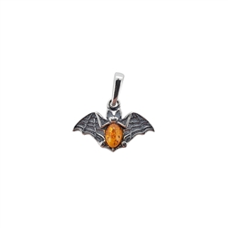 Bat Cognac Amber Silver Pendant. Cognac amber stone set in .925 sterling silver. Genuine Baltic amber. Size is approx 0.75" x 0.75"