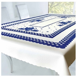 100% polyster tablecloth with a printed stoneware tea set in a traditional peacock pattern.  Made In Poland.
â€‹ Available in three sizes: 85 x 85cm - 33" x 33', 50 x 100cm - 20" x 40",  140 x 220cm - 55' x 86.5".