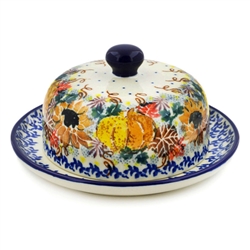 Polish Pottery 6" Dish with Cover. Hand made in Poland. Pattern U4741 designed by Maria Starzyk.