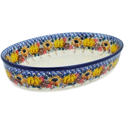 Polish Pottery 14" Oval Baker. Hand made in Poland. Pattern U4741 designed by Maria Starzyk.