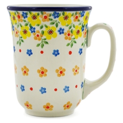 Polish Pottery 16 oz. Bistro Mug. Hand made in Poland and artist initialed.