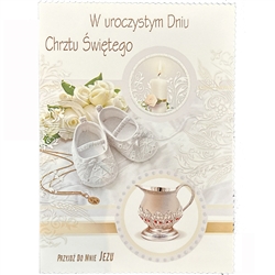Christening Card. Beautiful card with glitter embelishments. Text is in Polish language only.