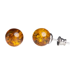 Round Sterling Silver And Amber Stud Earrings 10mm Diameter