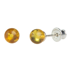 Mini Round Sterling Silver And Amber Stud Earrings 5mm Diameter