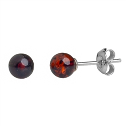Mini Round Cherry Amber Sterling Silver Stud Earrings 5mm