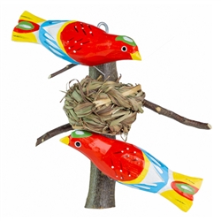 Hand Carved And Painted Polish Birds In A Tree  5.5" Tall