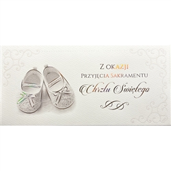 Christening Card. Beautiful card with shimering gold and silver embelishments. Text is in Polish language only.