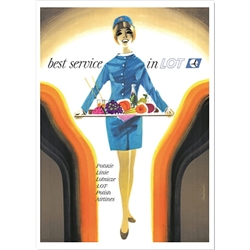 Post Card: Best service in Lot, Polish Poster designed by Janusz Grabianski in 2017 It has now been turned into a post card size 4.75" x 6.5" - 11.7cm x 16.5cm.