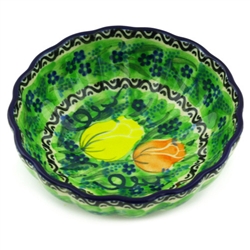 Polish Pottery 4.5" Fluted Bowl. Hand made in Poland. Pattern U2906 designed by Maryla Iwicka.
