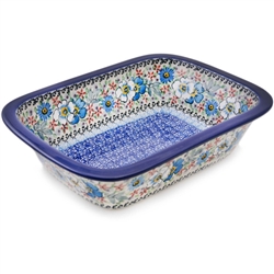 Polish Pottery 10" Rectangular Baker. Hand made in Poland. Pattern U4979 designed by Teresa Liana.