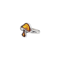 Cognac Amber Mushroom Adjustable Ring. Amber stones set in .925 sterling silver. Genuine Baltic amber. Front size is approx. 0.6" x 0.6".