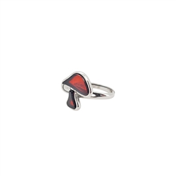 Mushroom Cherry Amber Silver Adjustable Ring