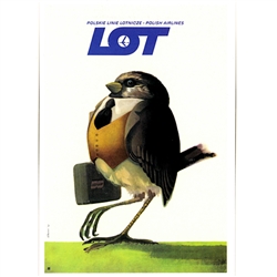 Post Card: Polish Airlines LOT, Polish Poster designed by Janusz Stanny in 1978. It has now been turned into a post card size 4.75" x 6.5" - 11.7cm x 16.5cm.