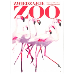 Post Card:  Visit the ZOO. Polish Poster designed by Waldemar Swierzy in 1967. It has now been turned into a post card size 4.75" x 6.5" - 11.7cm x 16.5cm.