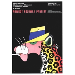 Post Card:  The Return of the Pink Panther  Polish Poster designed by Edward Lutczyn in 1977. It has now been turned into a post card size 4.75" x 6.5" - 11.7cm x 16.5cm.