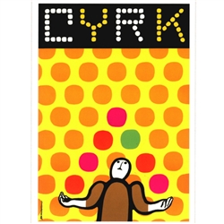 Post Card: Cyrk/ Circus Polish Poster designed by Jan Mlodozeniec in 1970. It has now been turned into a post card size 4.75" x 6.5" - 11.7cm x 16.5cm.