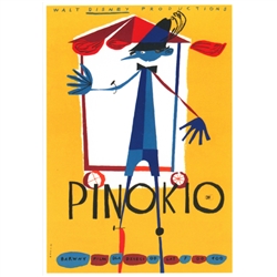 Post Card: Pinocchio Polish Poster designed by Kazimierz Mann in 1962. It has now been turned into a post card size 4.75" x 6.5" - 11.7cm x 16.5cm.