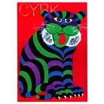 Post Card:  Cyrk / Circus, Polish Poster designed by Hubert Hilscher in 1971. I. It has now been turned into a post card size 4.75" x 6.75" - 12cm x 17cm.