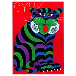 Post Card:  Cyrk / Circus, Polish Poster designed by Hubert Hilscher in 1971. I. It has now been turned into a post card size 4.75" x 6.75" - 12cm x 17cm.