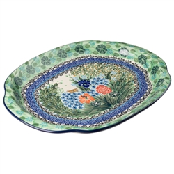 Polish Pottery 15" Oval Serving Platter. Hand made in Poland. Pattern U3047 designed by Teresa Liana.