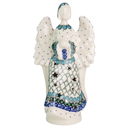 Polish Pottery 9" Angel Tealight Holder. Hand made in Poland. Pattern U72 designed by Teresa Liana.