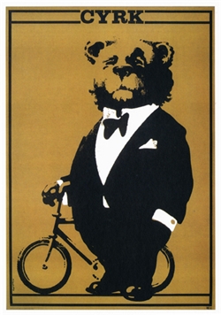 Magnet: Bear in Tuxedo, Polish Circus Poster designed by Waldemar Swierzy in 1967. It has now been turned into a post card size 3.25" x 2.25" - 18cm x 15.5cm.