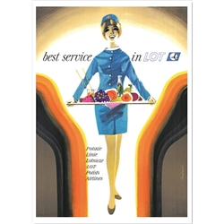 Magnet: Magnet: Best service in Lot, Polish Poster designed by Janusz Grabianski in 2017. It has now been turned into a post card size 3.25" x 2.25" - 18cm x 15.5cm.