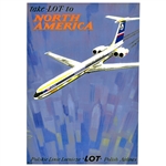 Magnet: Take  LOT to North America 1971, from a Polish Poster designed by Janusz Grabianski in 1971. It has now been turned into a post card size 3.25" x 2.25" - 18cm x 15.5cm.