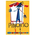 Magnet: Pinocchio from a Polish Poster designed by Kazimierz Mann in 1962. It has now been turned into a post card size 3.25" x 2.25" - 18cm x 15.5cm.