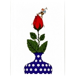 Post Card: Boleslawiec, Peacock vase designed by Pawel Jarczynski. Post card size 4.25" x 6.25" - 10.75cm x 15.5cm.