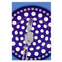 Post Card:  Boleslawiec, Dish Spoon and Fork designed by Pawel Jarczynski.  Post card size 4.25" x 6.25" - 10.75cm x 15.5cm.