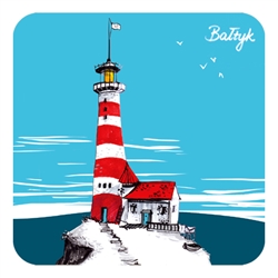 This cork backed coaster features the Baltic Lighthouse. Coated with plastic for long wear and easy cleanup.