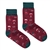 Maroon socks with forest green heels and cuffs. They are made of 80% combed cotton. We like to be washed at a temperature of up to 86Â°F. We do not like dryers and dry cleaning.