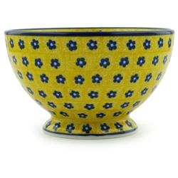 Polish Pottery 6" Footed Cereal Bowl. Hand made in Poland and artist initialed.