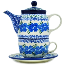 Polish Pottery 16 oz. Personal Teapot Set. Hand made in Poland and artist initialed.