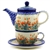 Polish Pottery 16 oz. Personal Teapot Set. Hand made in Poland and artist initialed.