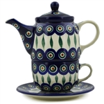 Polish Pottery 16 oz. Personal Teapot Set. Hand made in Poland and artist initialed.